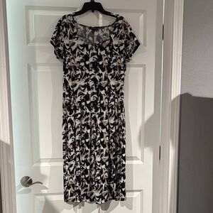 Notations Black and White Abstract Midi Dress